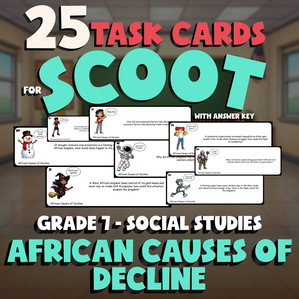 African Causes of Decline SCOOT TASK CARDS Socials Game - No Prep Grade 7 Review