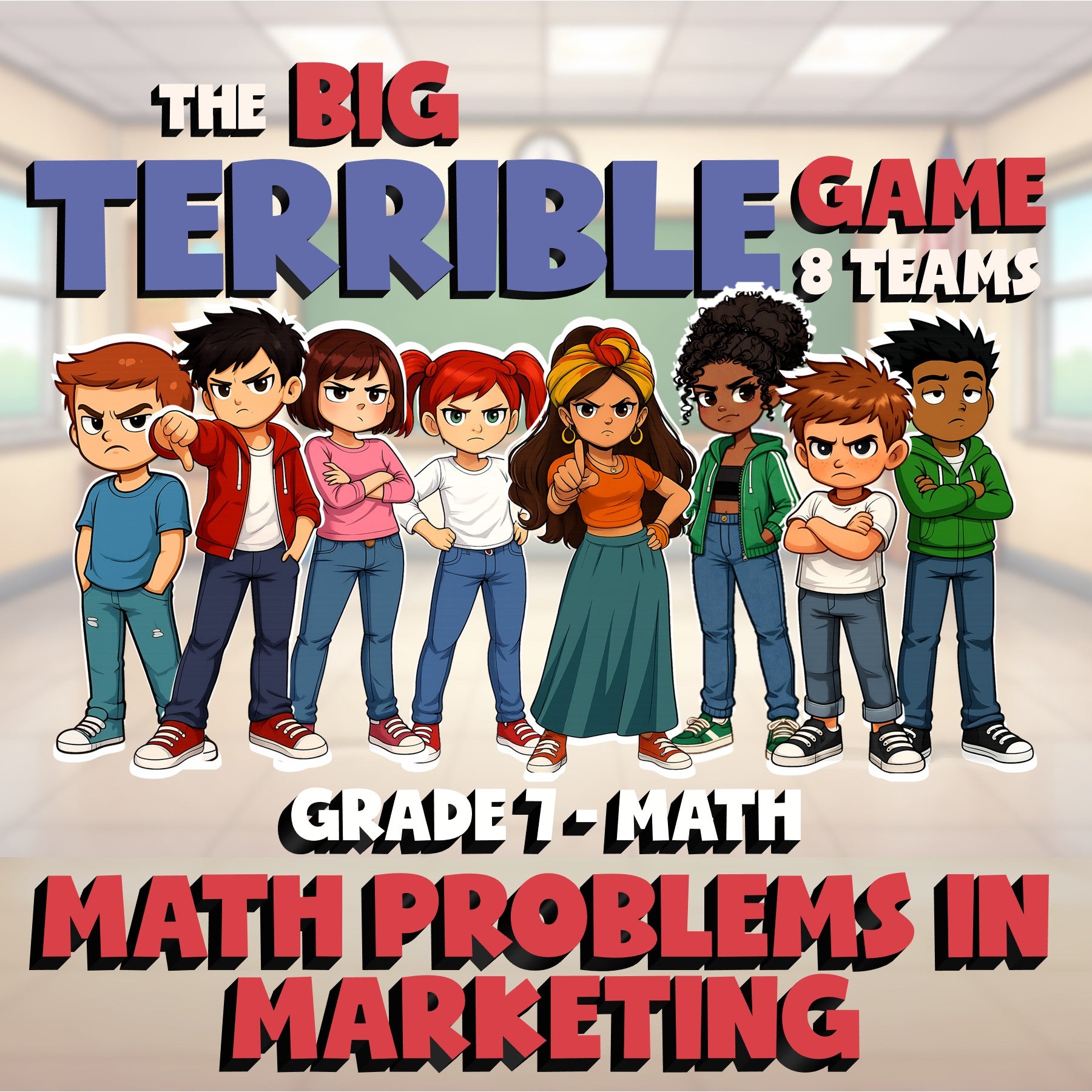 Math Problems in Marketing BIG TERRIBLE GAME - No Prep Grade 7 Math Review