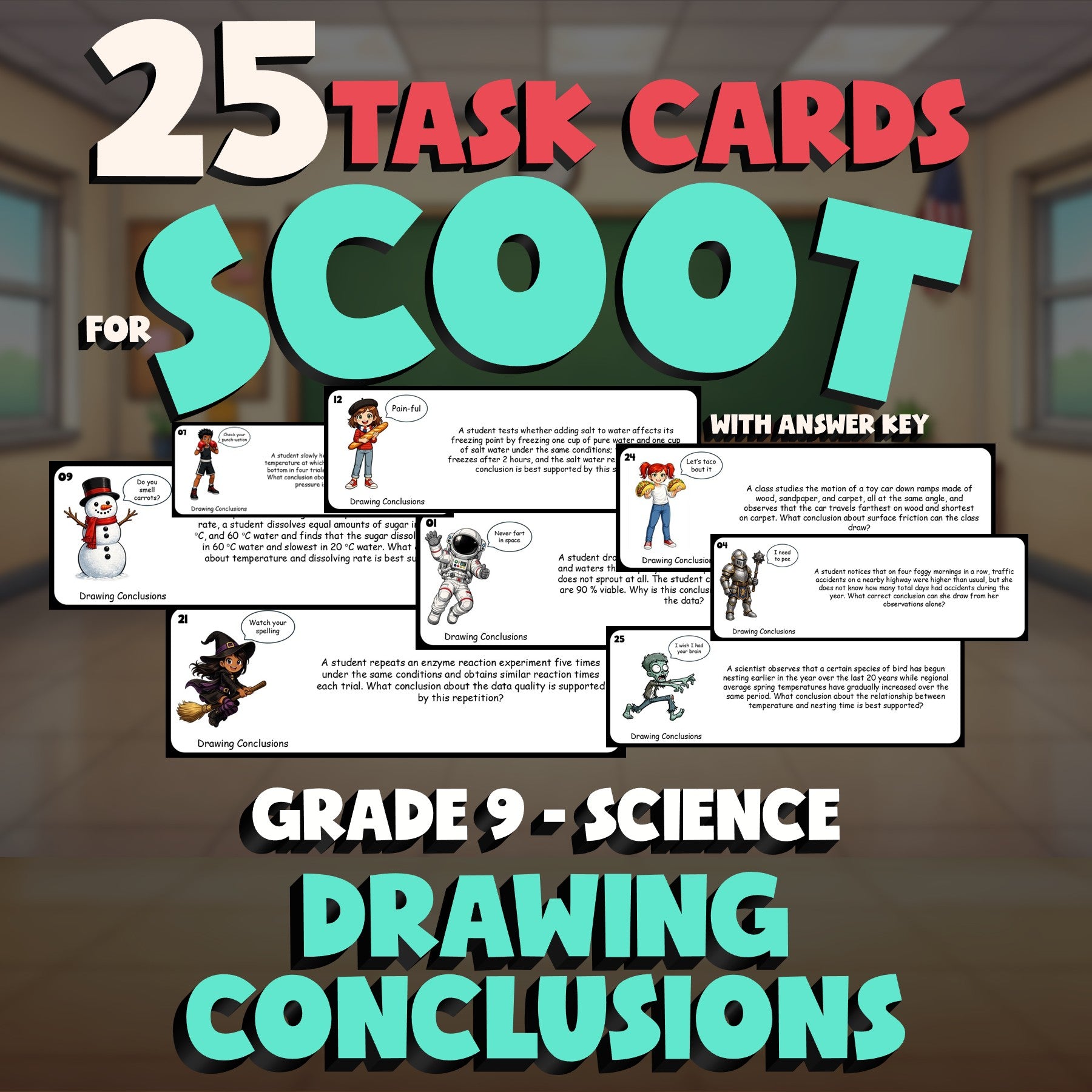 Drawing Conclusions SCOOT TASK CARDS Science Game - No Prep Grade 9 Review