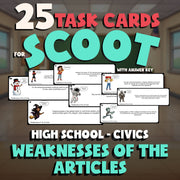 Weaknesses of the Articles SCOOT TASK CARDS Civics Game - No Prep Review