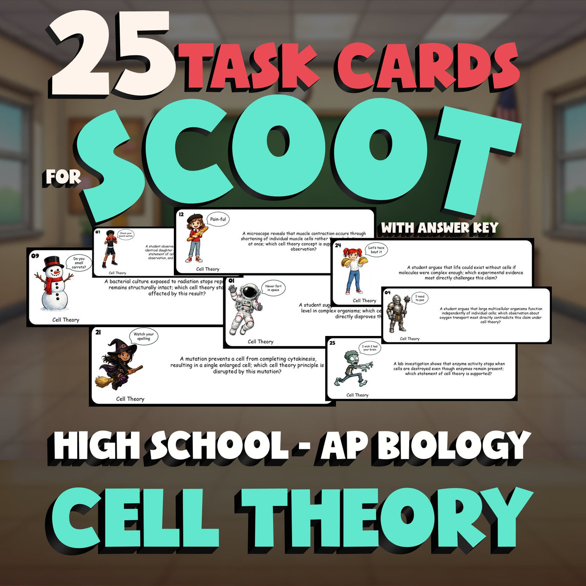 Cell Theory SCOOT TASK CARDS Science Game - No Prep AP Biology Review Activity