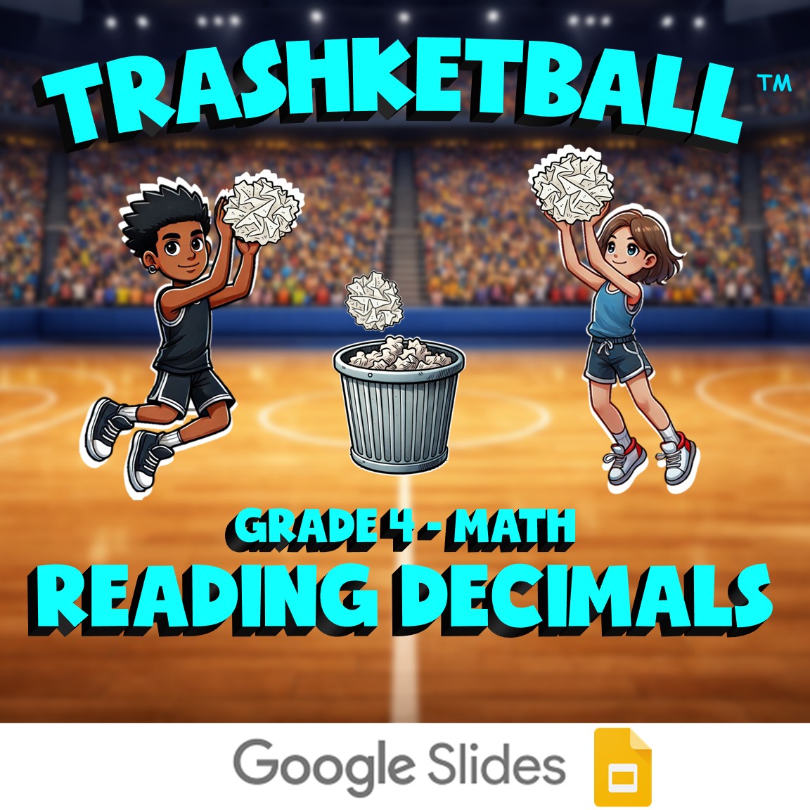 Reading Decimals TRASHKETBALL Math Game - No Prep Grade 4 Review Activity