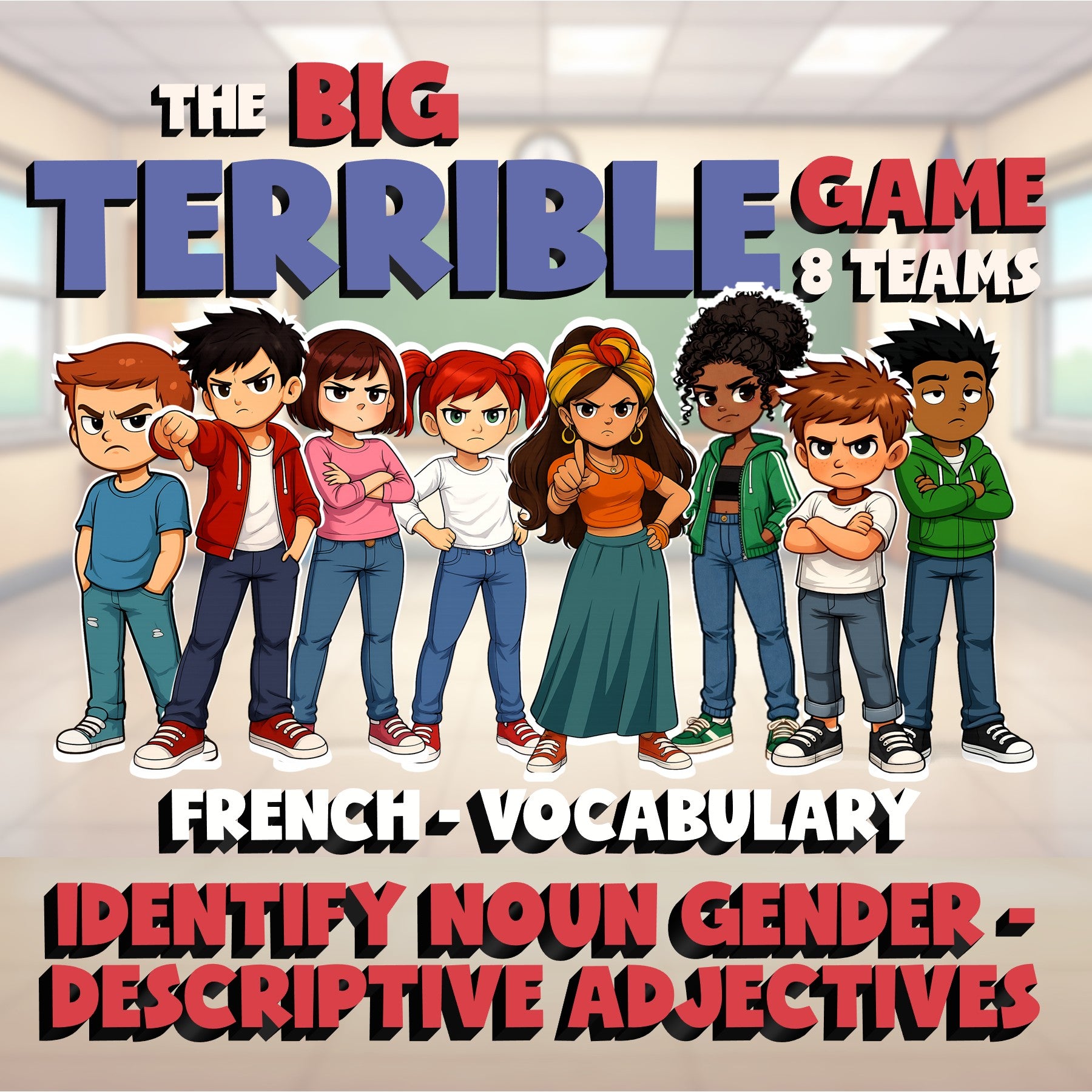 Identify Noun Gender - Descriptive Adjectives BIG TERRIBLE GAME - French