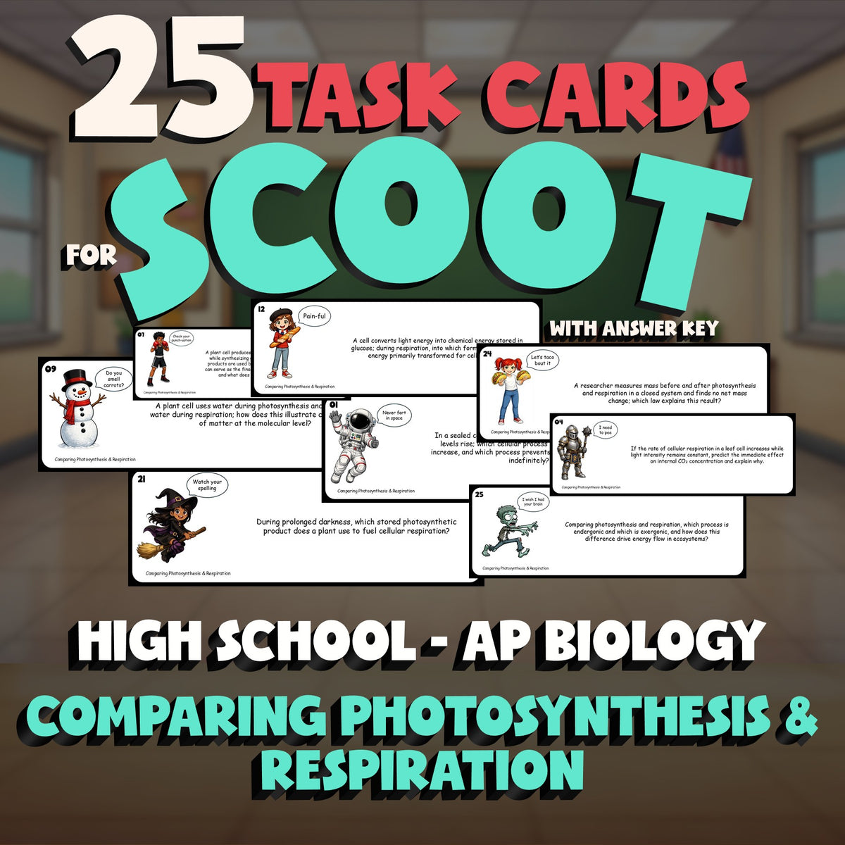 Comparing Photosynthesis & Respiration SCOOT TASK CARDS Science Game AP Biology