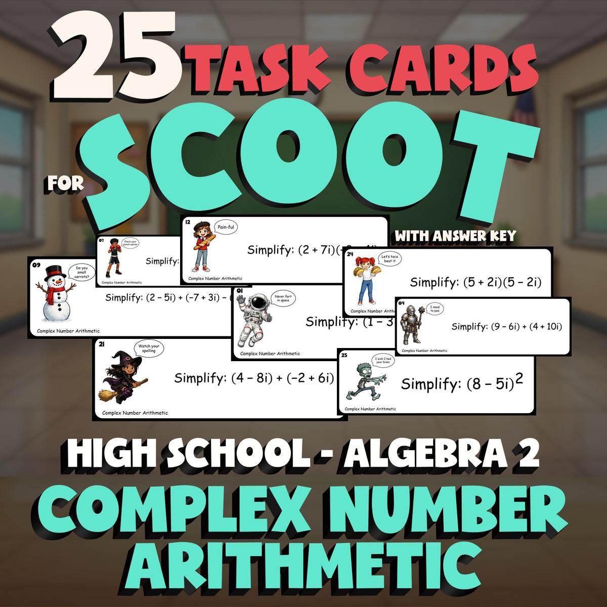 Complex Number Arithmetic SCOOT TASK CARDS Math Game - No Prep Algebra 2 Review