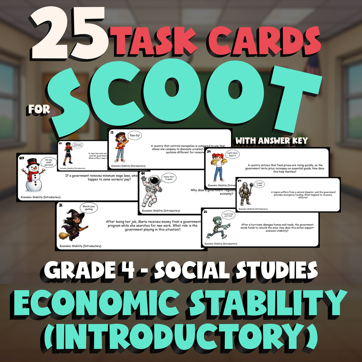 Economic Stability (Introductory) SCOOT TASK CARDS Socials Game - Grade 4