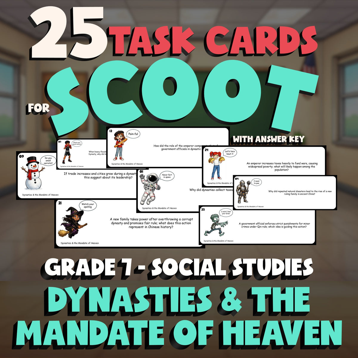 Dynasties & the Mandate of Heaven SCOOT TASK CARDS Socials Game - Grade 7