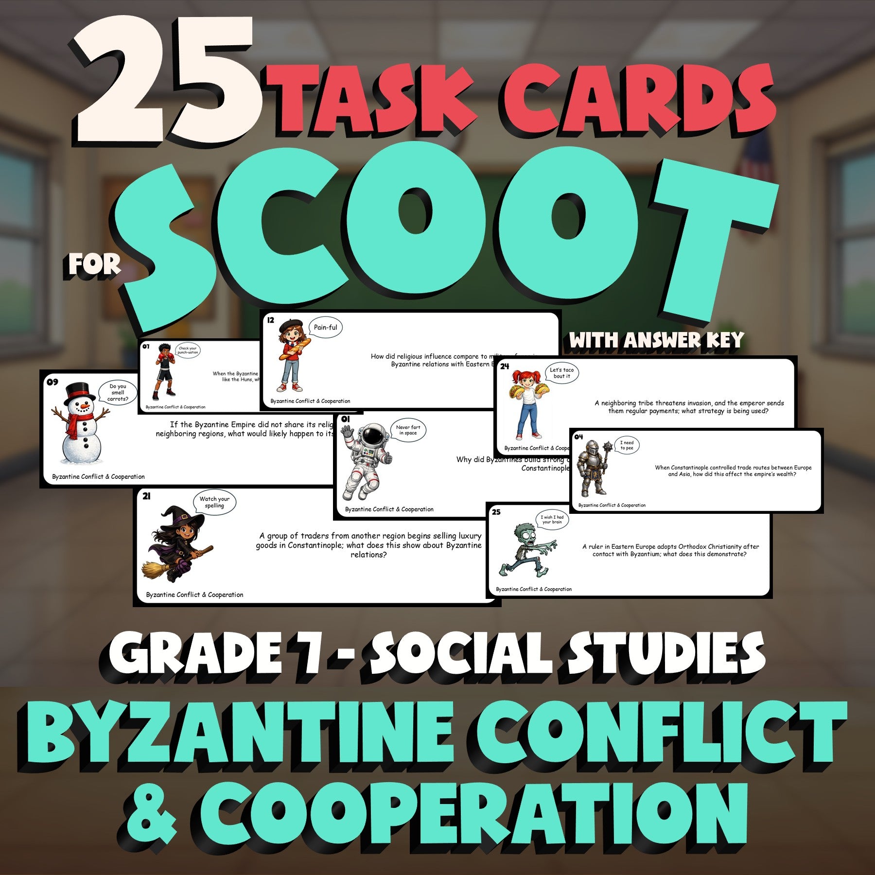Byzantine Conflict & Cooperation SCOOT TASK CARDS Socials Game - No Prep Grade 7
