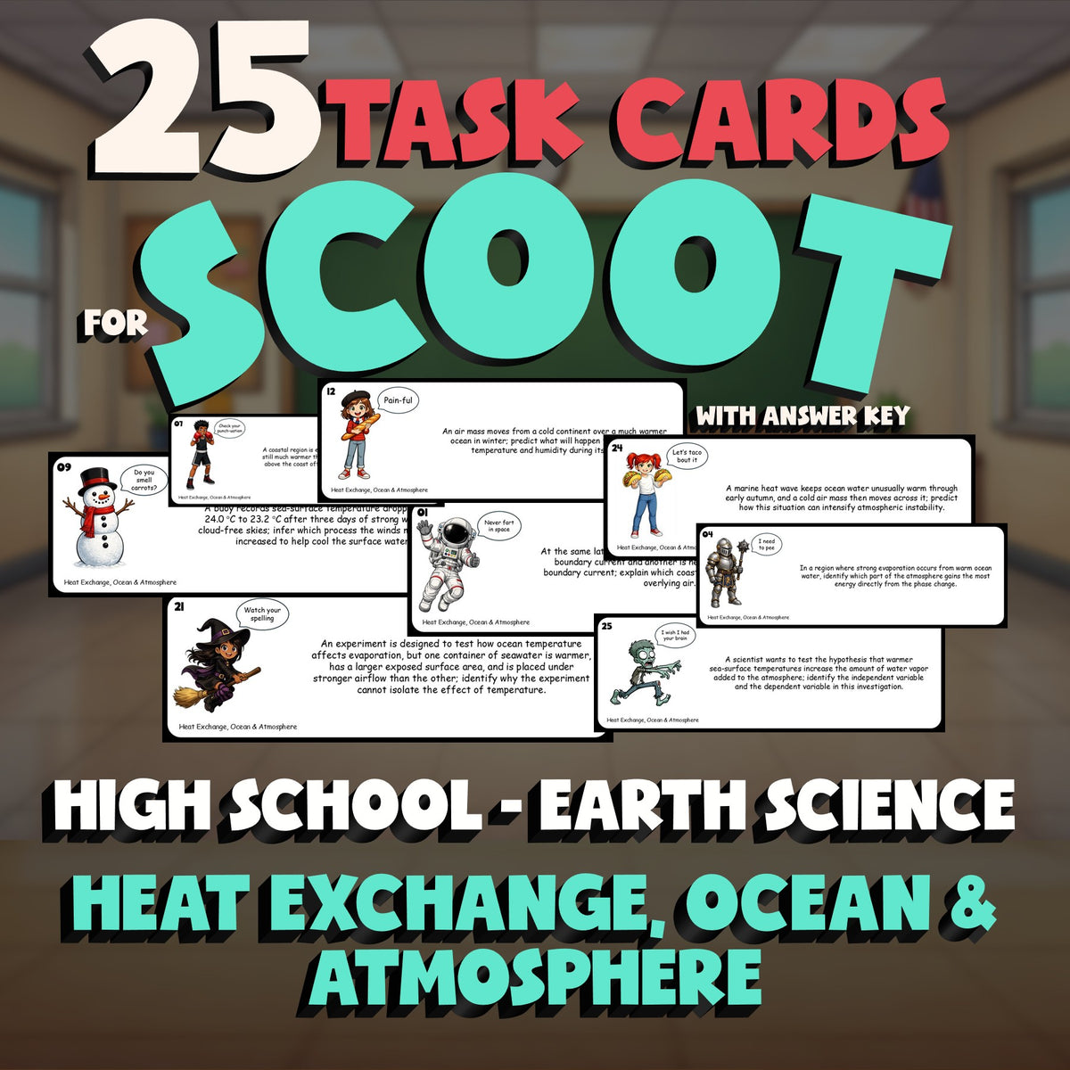 Heat Exchange, Ocean & Atmosphere SCOOT TASK CARDS Game - No Prep Earth Science