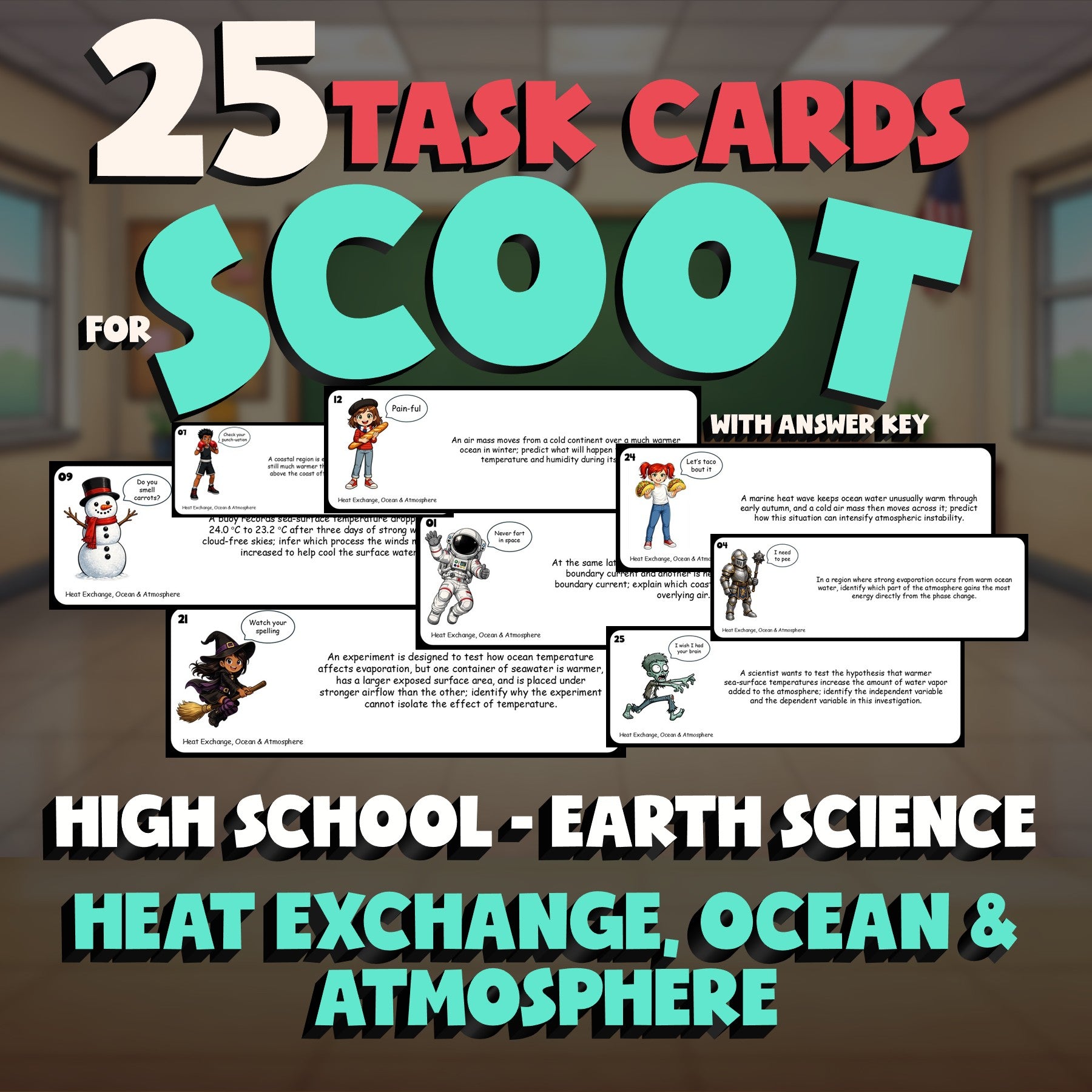 Heat Exchange, Ocean & Atmosphere SCOOT TASK CARDS Game - No Prep Earth Science