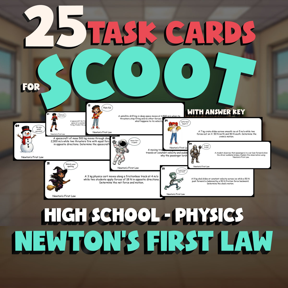 Newton’s First Law SCOOT TASK CARDS Science Game - No Prep Physics Review