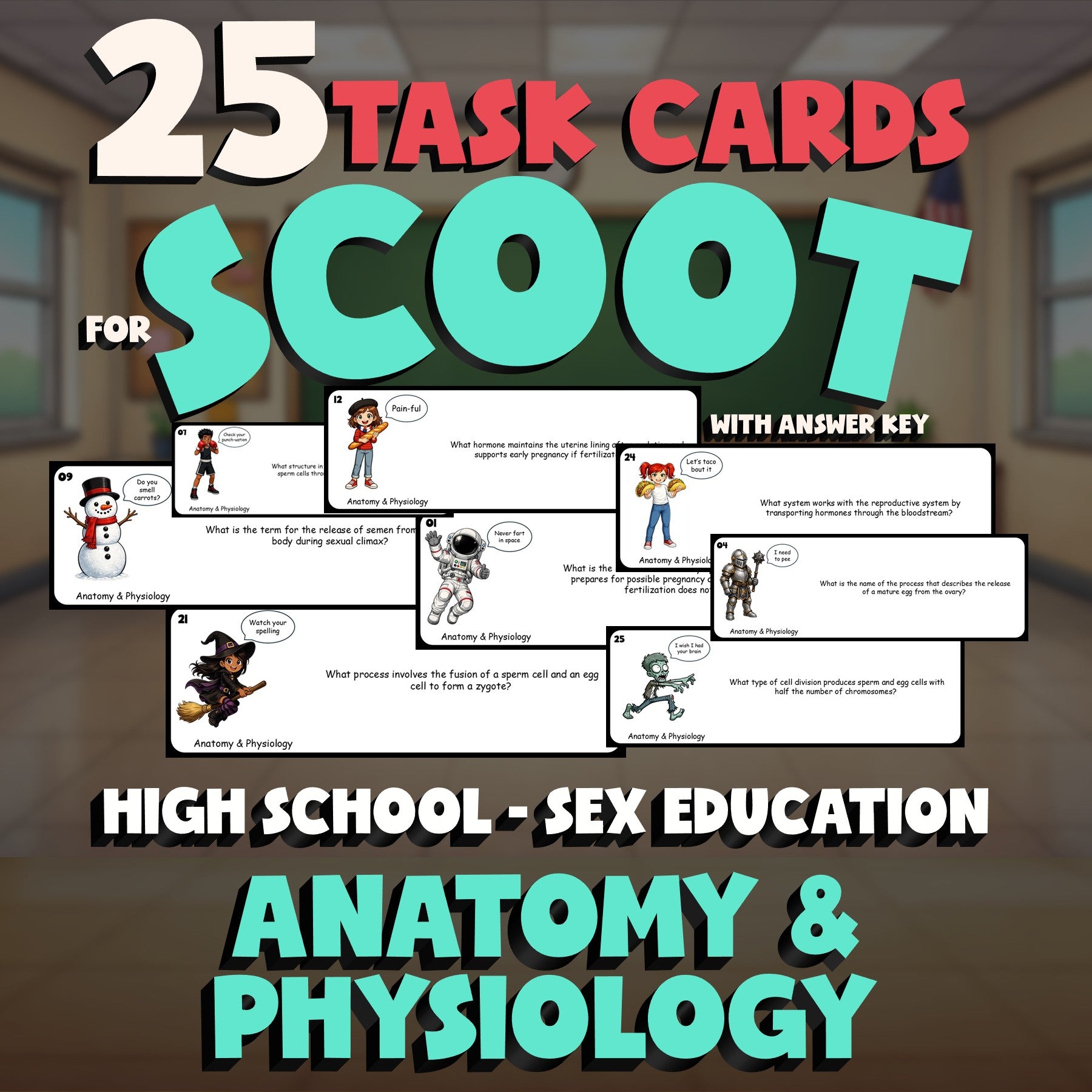 Anatomy & Physiology SCOOT TASK CARDS Game - No Prep High School Sex Education