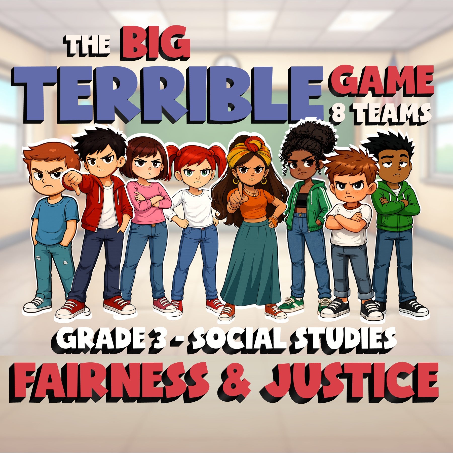 Fairness & Justice BIG TERRIBLE GAME - No Prep Grade 3 Socials Review Activity