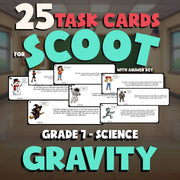 Gravity SCOOT TASK CARDS Science Game - No Prep Grade 7 Review Activity