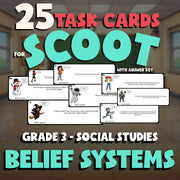 Belief Systems SCOOT TASK CARDS Socials Game - No Prep Grade 3 Review Activity
