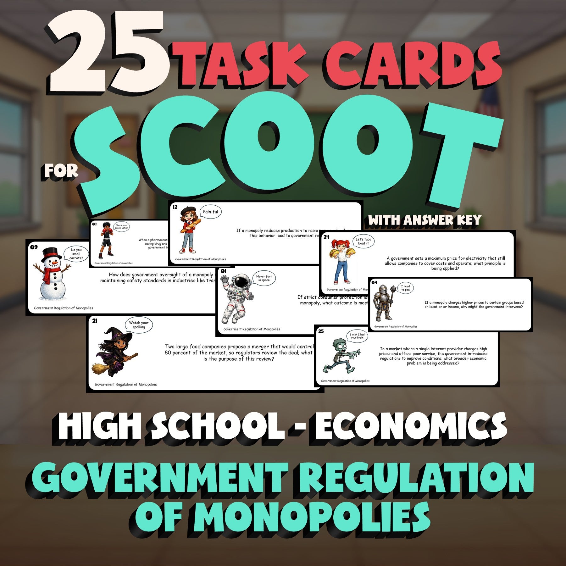 Government Regulation of Monopolies SCOOT TASK CARDS Economics Game - No Prep