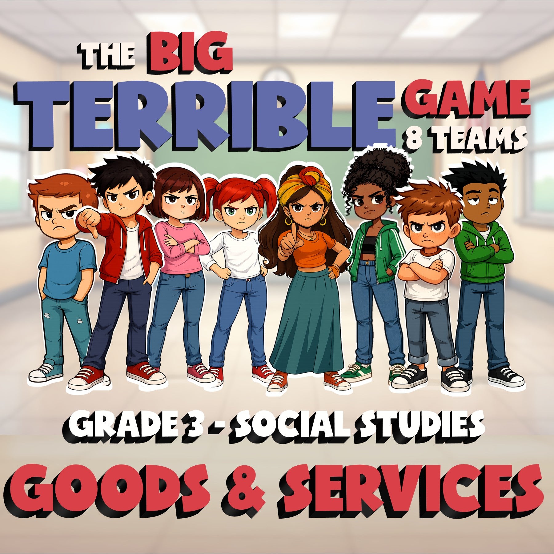 Goods & Services BIG TERRIBLE GAME - No Prep Grade 3 Socials Review Activity