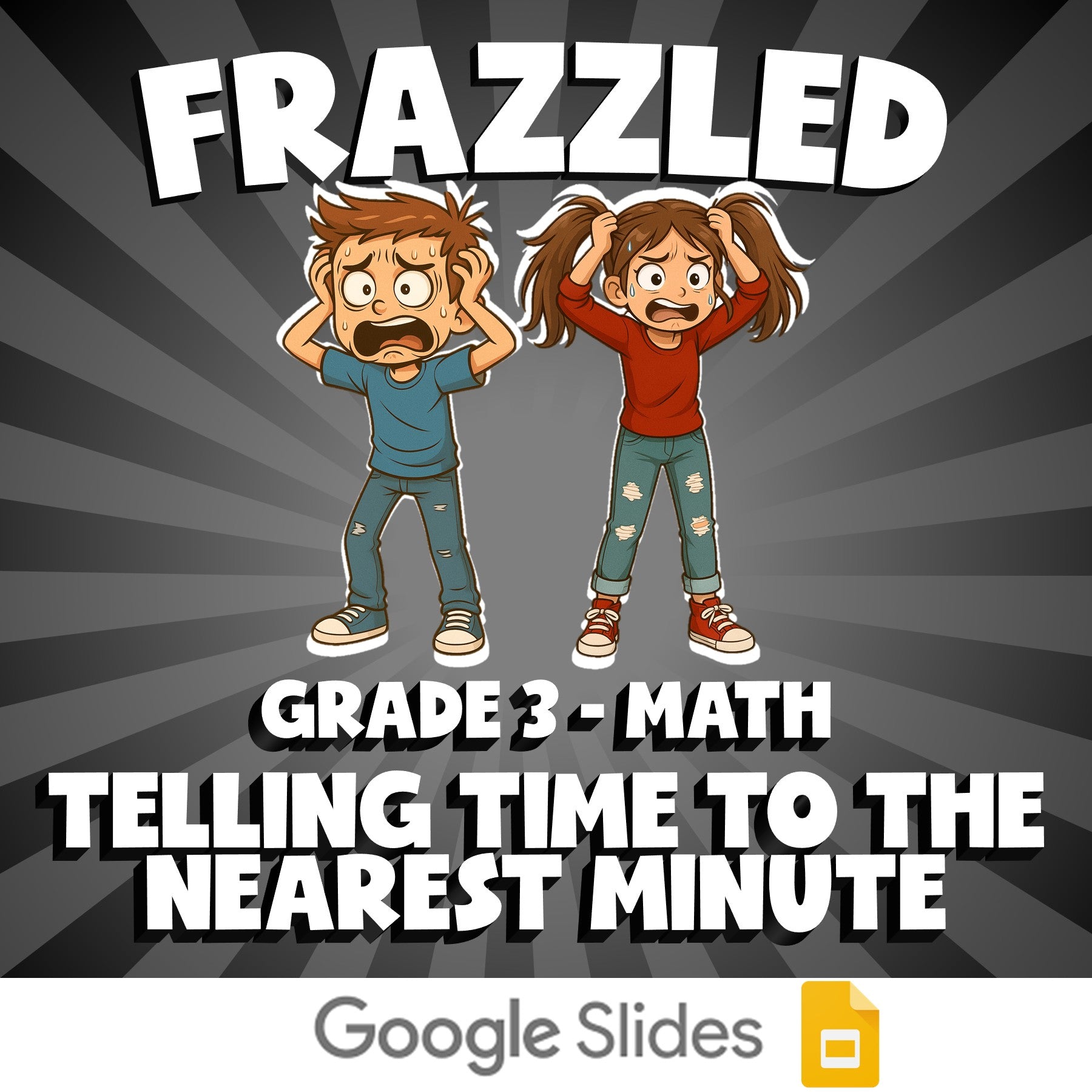Telling Time to The Nearest Minute FRAZZLED Math Game - No Prep Grade 3 Review