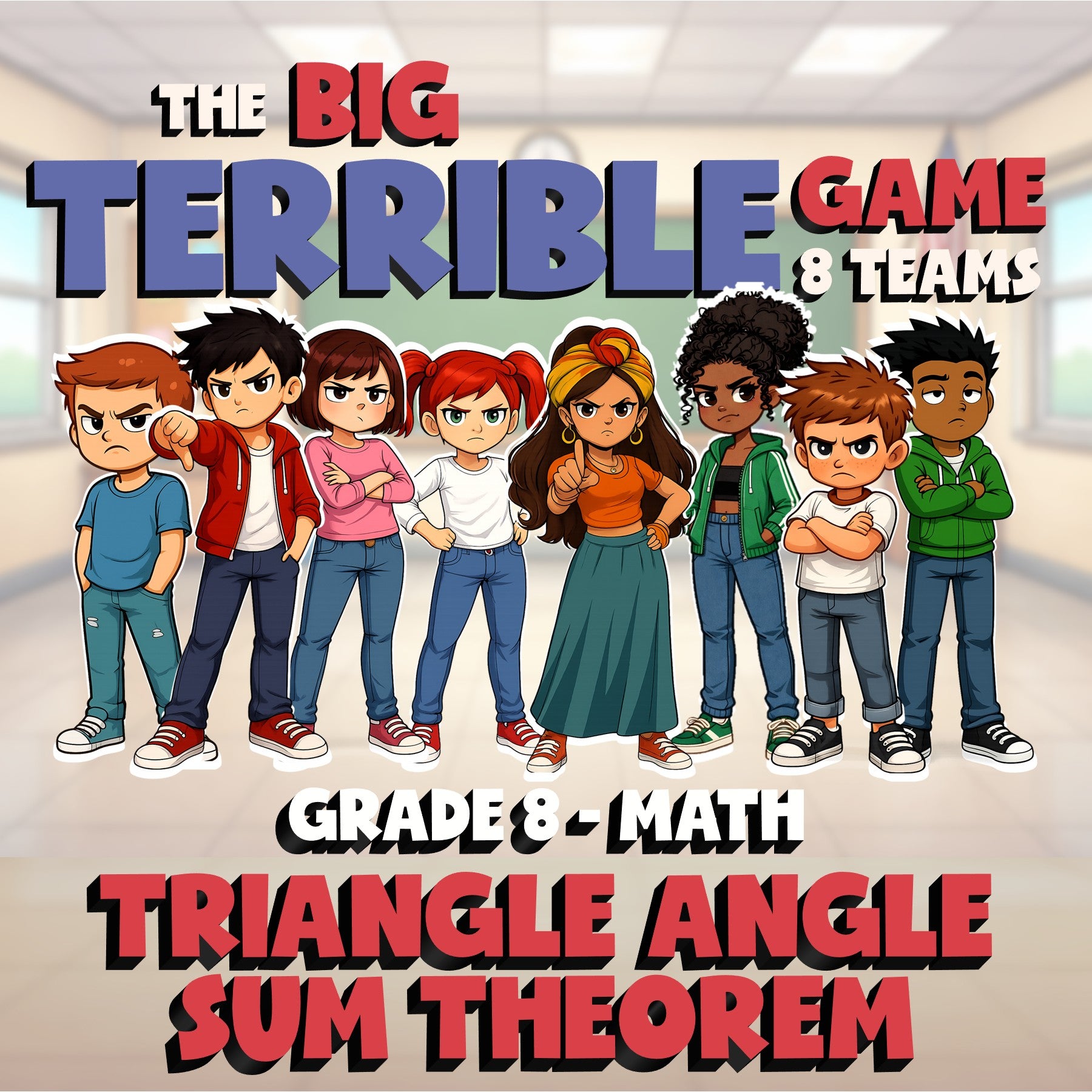 Triangle Angle Sum Theorem BIG TERRIBLE GAME - No Prep Grade 8 Math Review