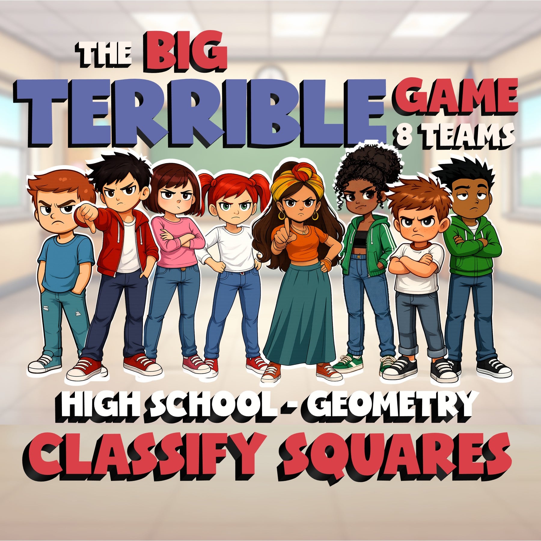 Classify Squares BIG TERRIBLE GAME - No Prep Geometry Math Review Activity