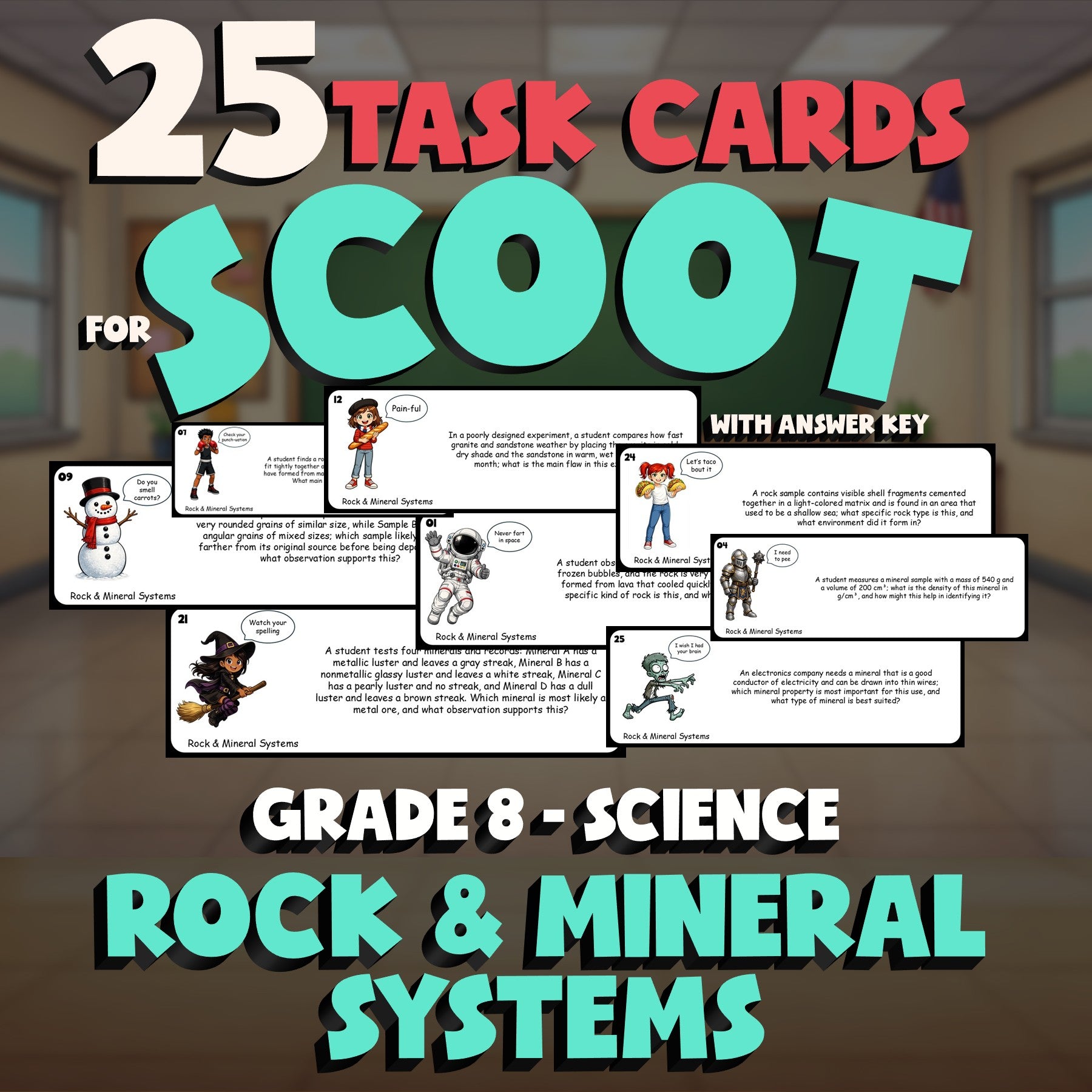 Rock & Mineral Systems SCOOT TASK CARDS Science Game - No Prep Grade 8 Review