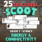 Energy & Conductivity SCOOT TASK CARDS Science Game - No Prep Grade 3 Review