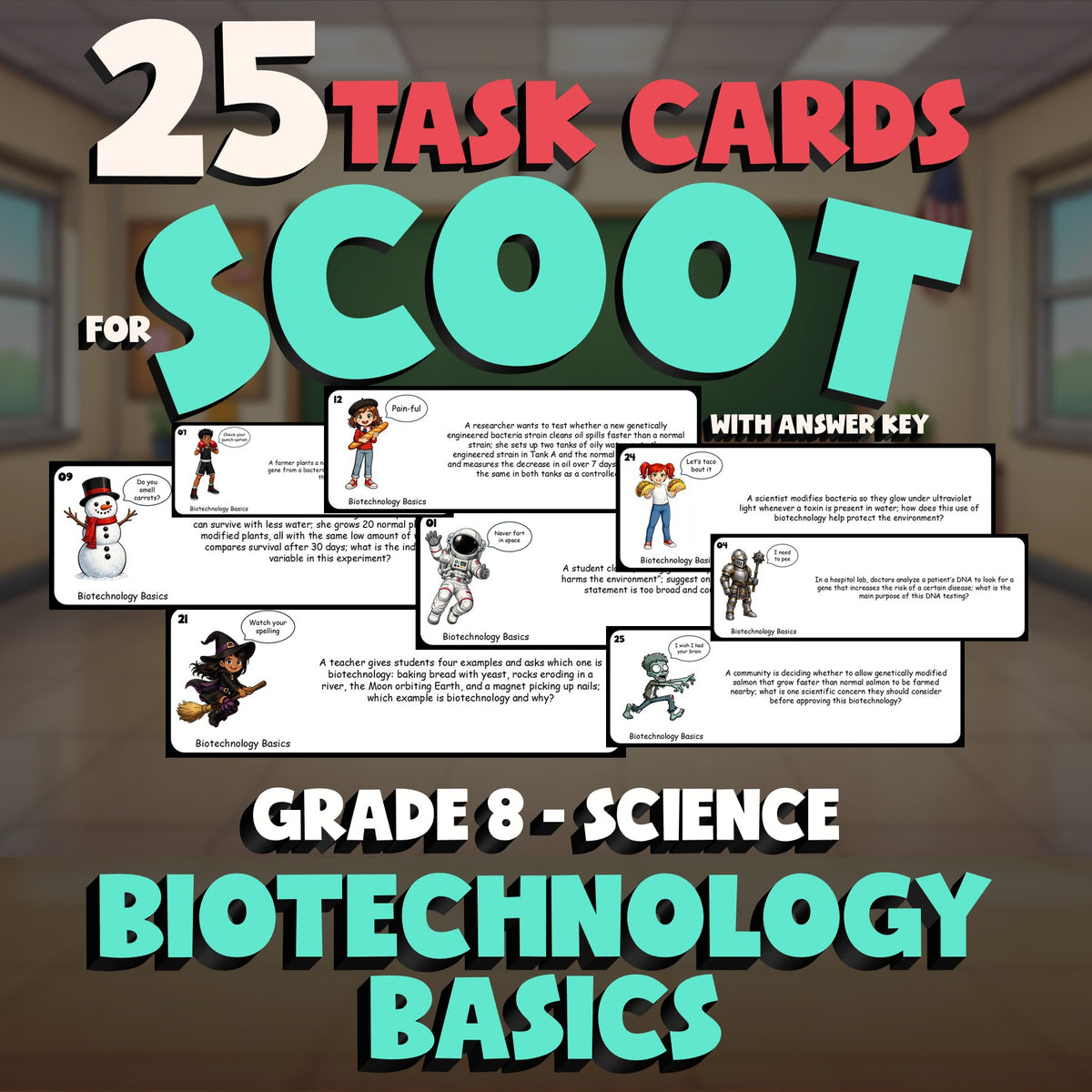 Biotechnology Basics SCOOT TASK CARDS Science Game - No Prep Grade 8 Review