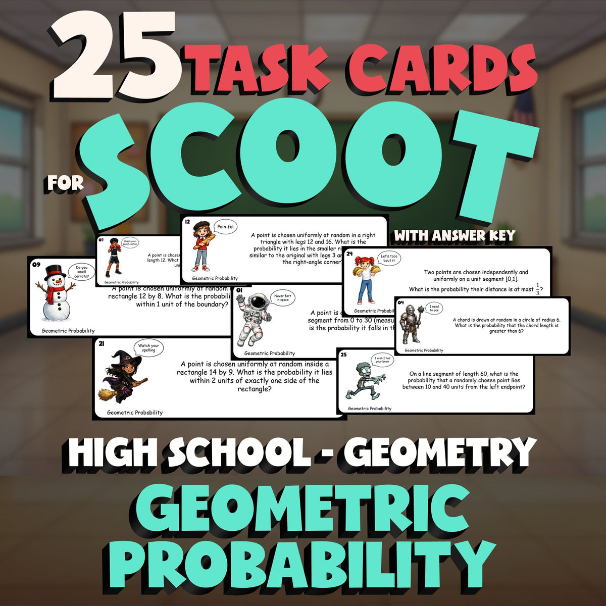 Geometric Probability SCOOT TASK CARDS Math Game - No Prep Geometry Review