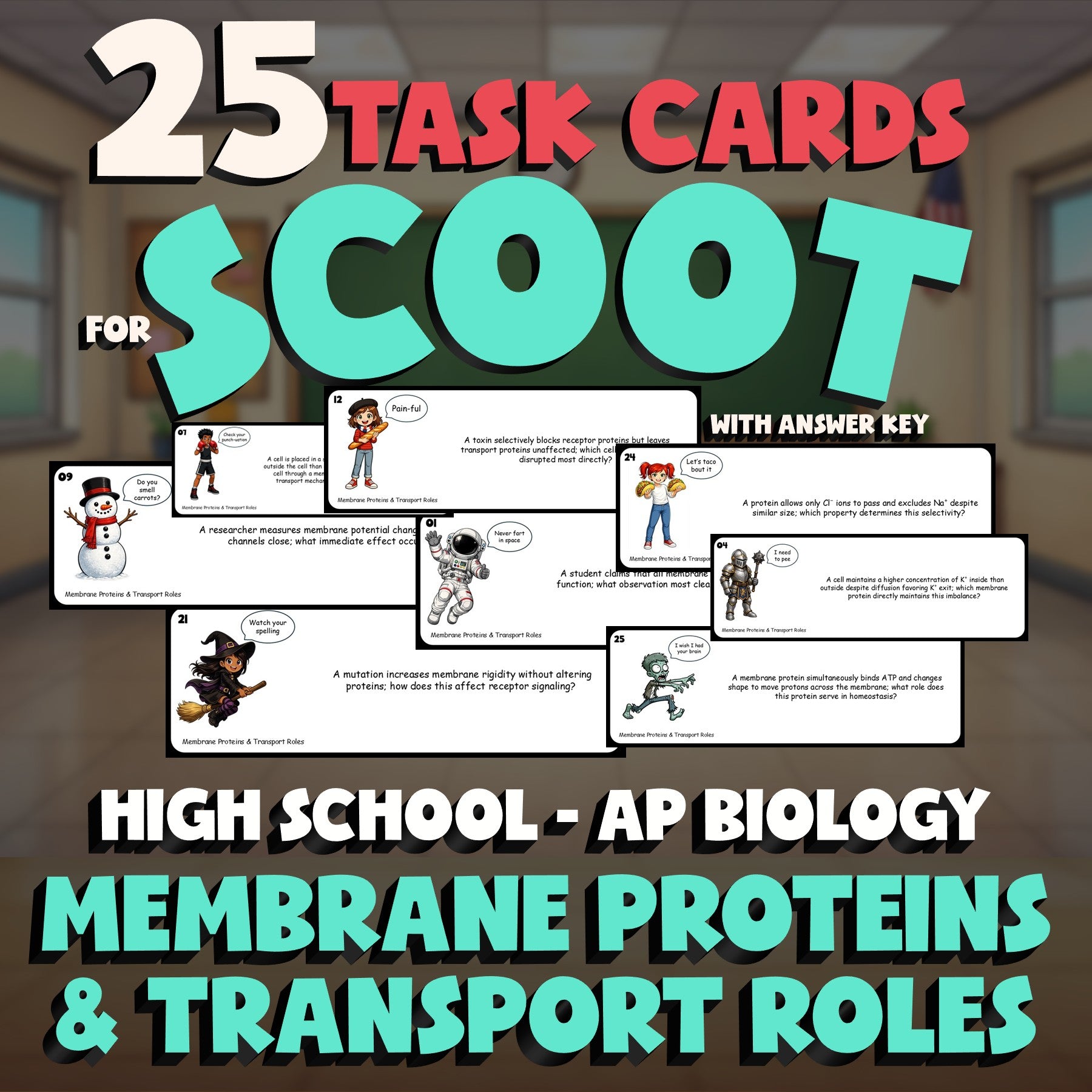 Membrane Proteins & Transport Roles SCOOT TASK CARDS Science Game - AP Biology