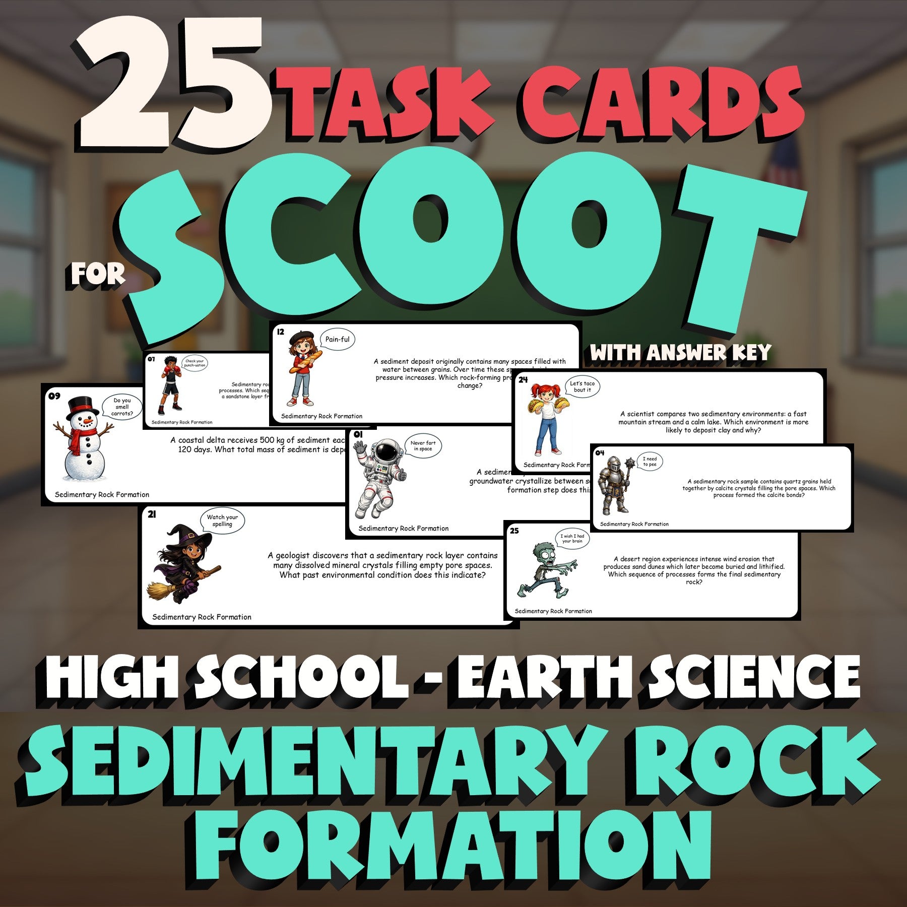 Sedimentary Rock Formation SCOOT TASK CARDS Game - No Prep Earth Science Review