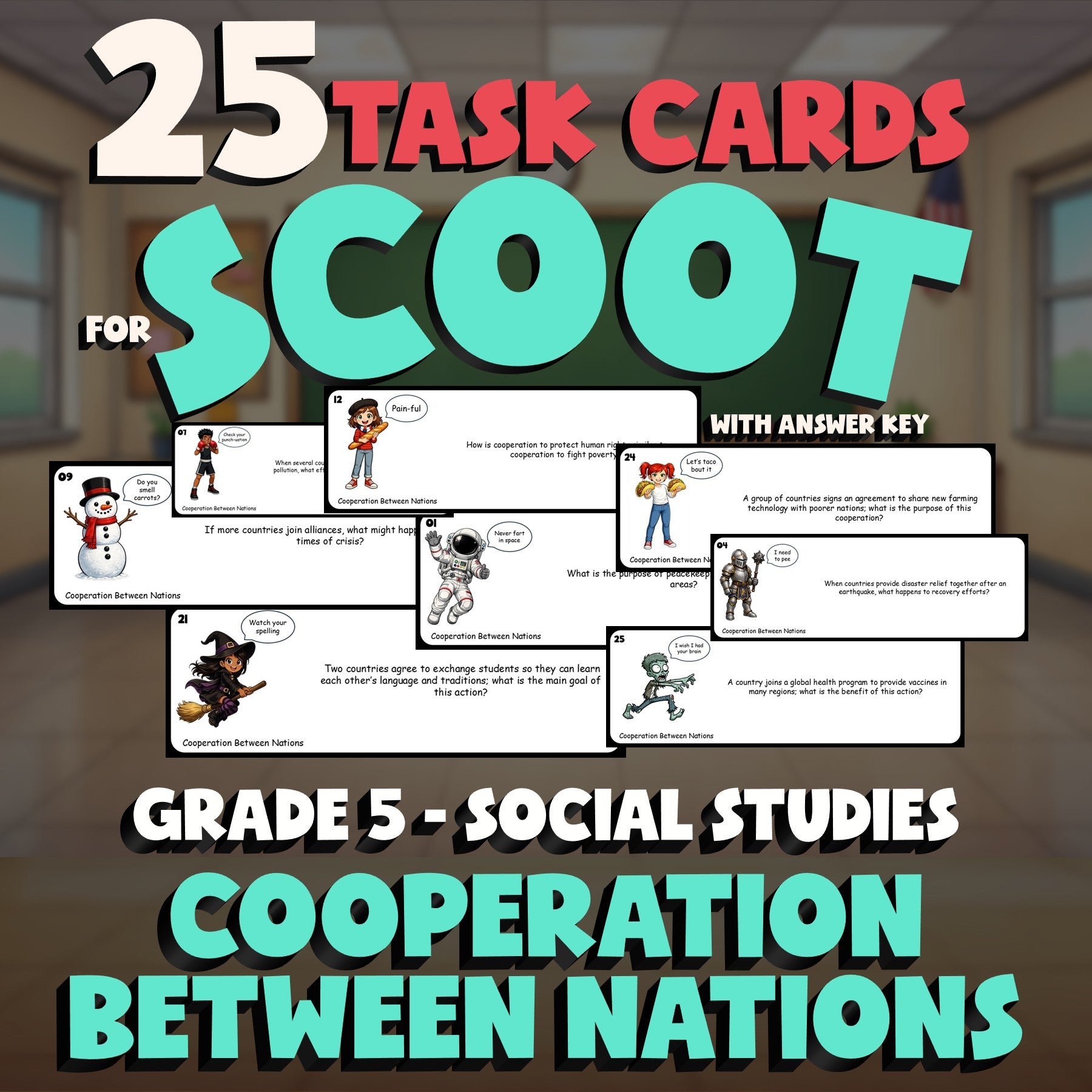 Cooperation Between Nations SCOOT TASK CARDS Socials Game - No Prep Grade 5
