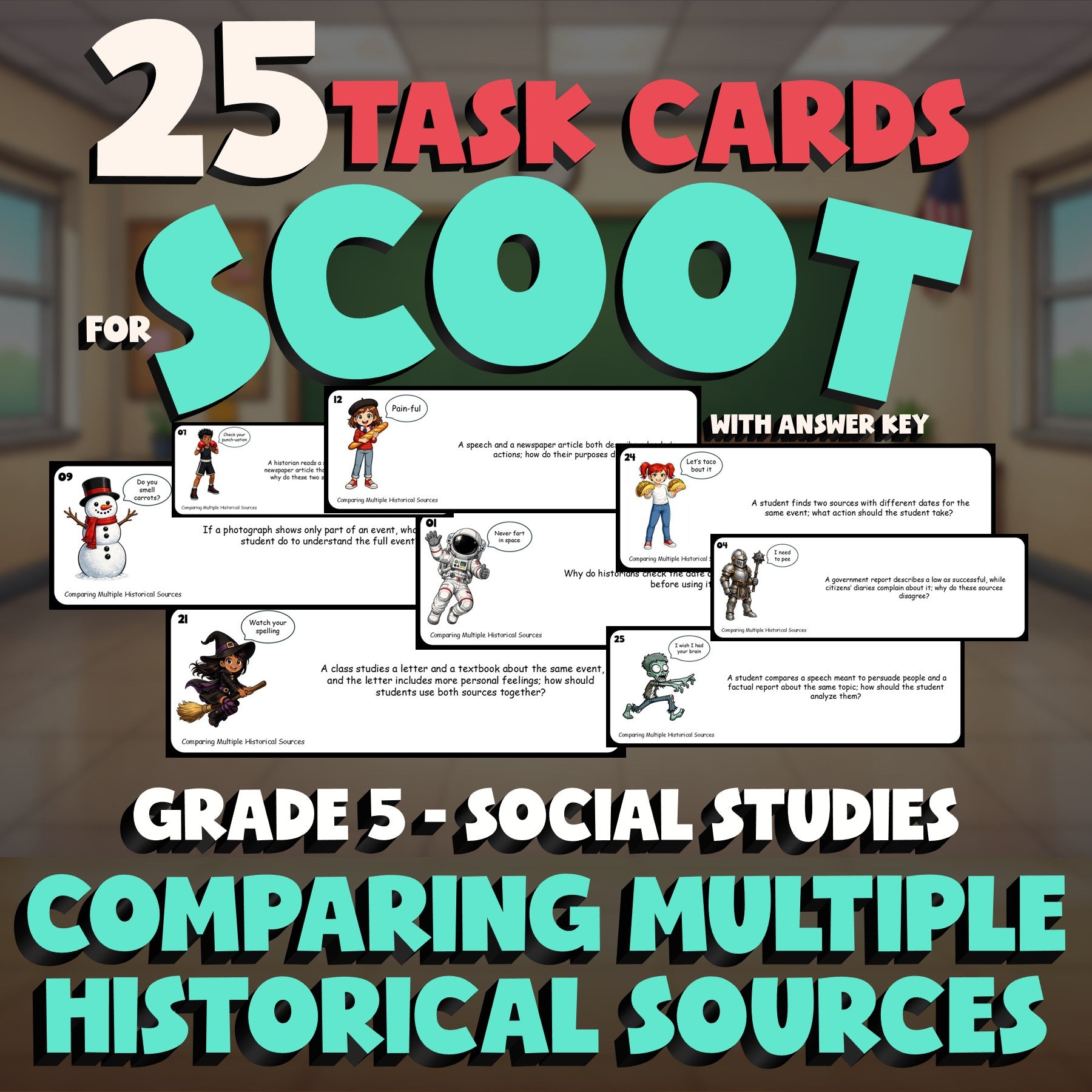 Comparing Multiple Historical Sources SCOOT TASK CARDS Socials Game - Grade 5