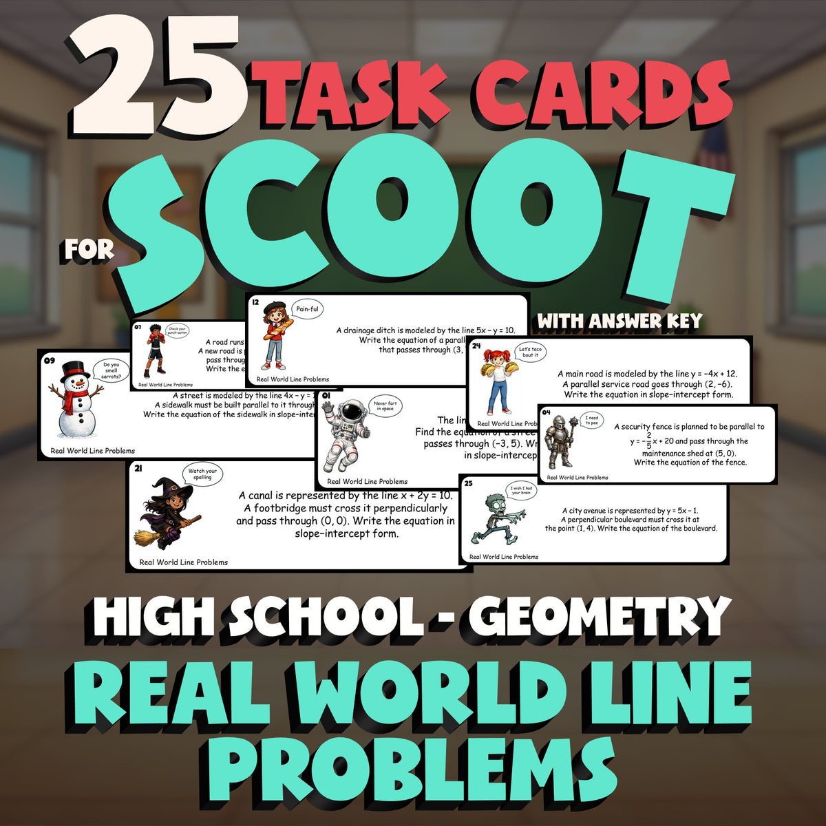 Real World Line Problems SCOOT TASK CARDS Math Game - No Prep Geometry Review