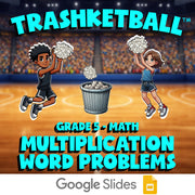 Multiplication Word Problems TRASHKETBALL Math Game - No Prep Grade 5 Review