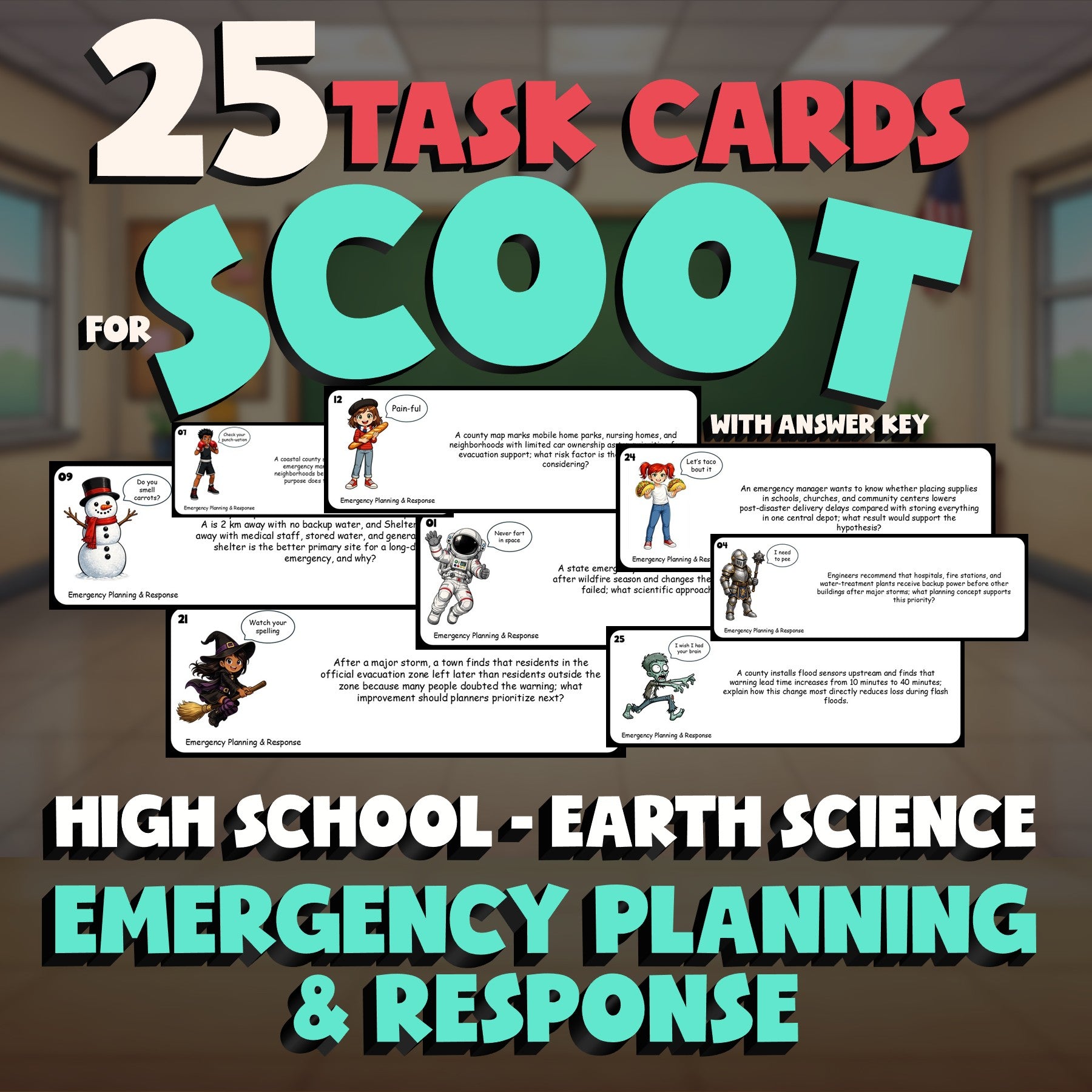 Emergency Planning & Response SCOOT TASK CARDS Game - No Prep Earth Science