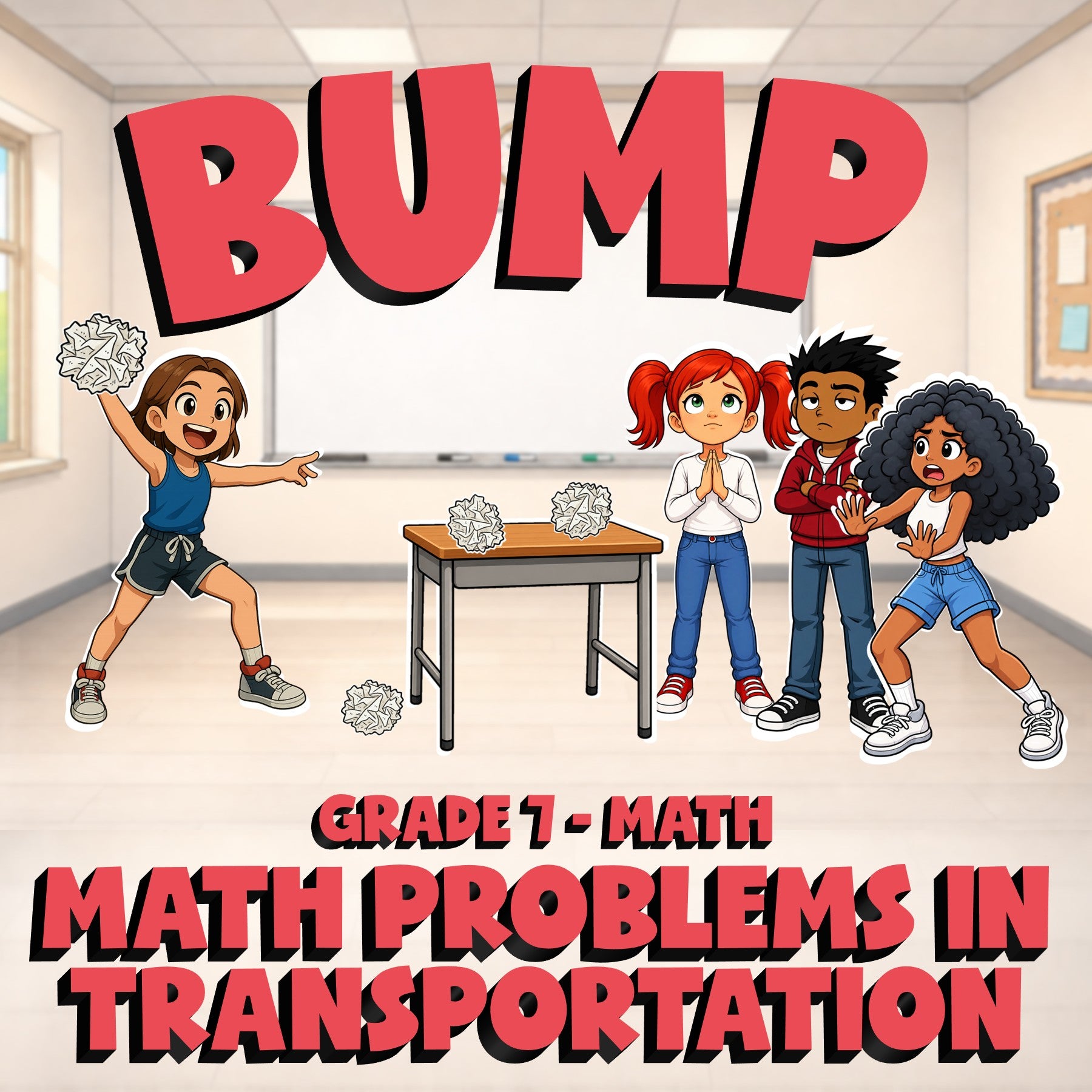 Math Problems in Transportation BUMP Math Game - No Prep Grade 7 Review Activity