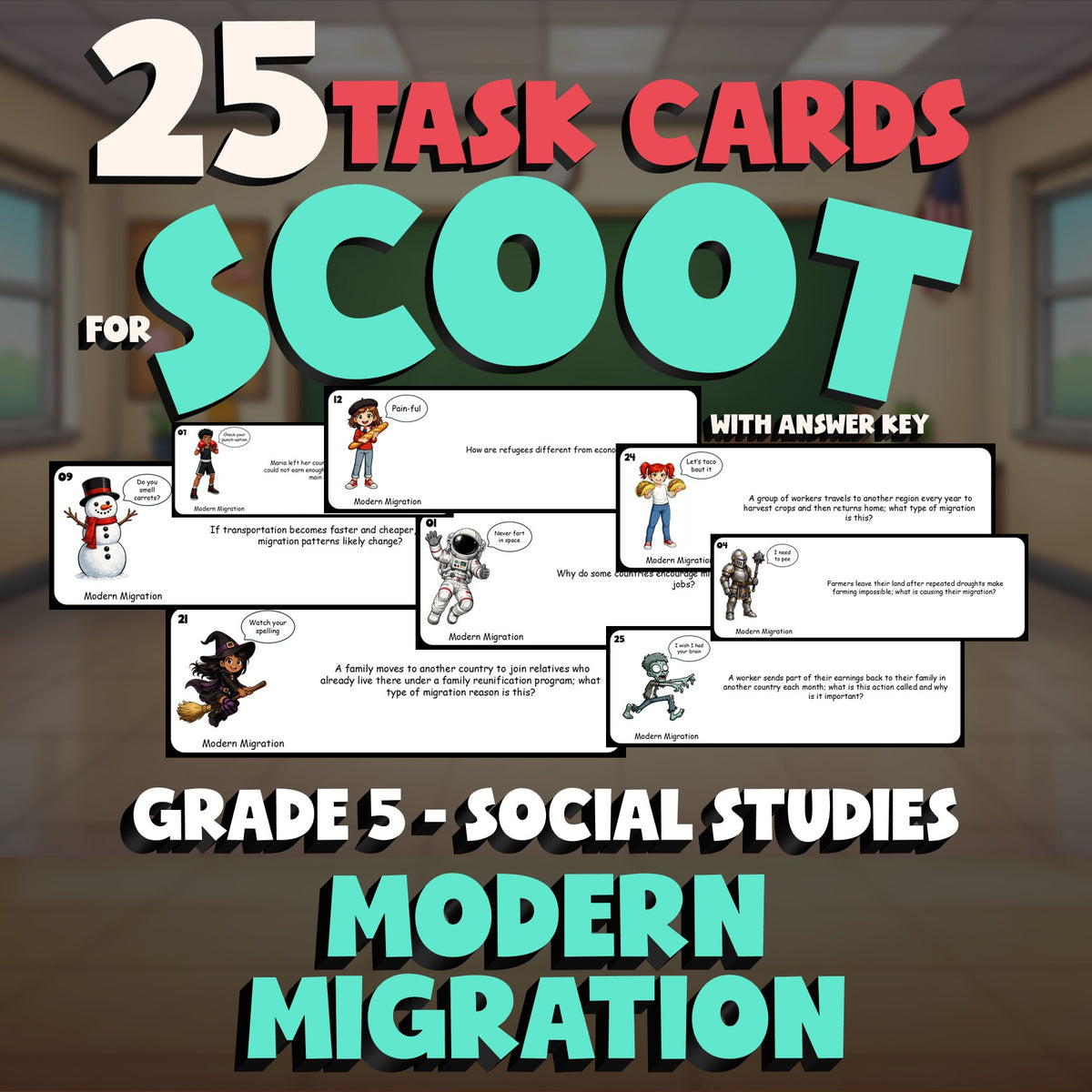 Modern Migration SCOOT TASK CARDS Socials Game - No Prep Grade 5 Review Activity