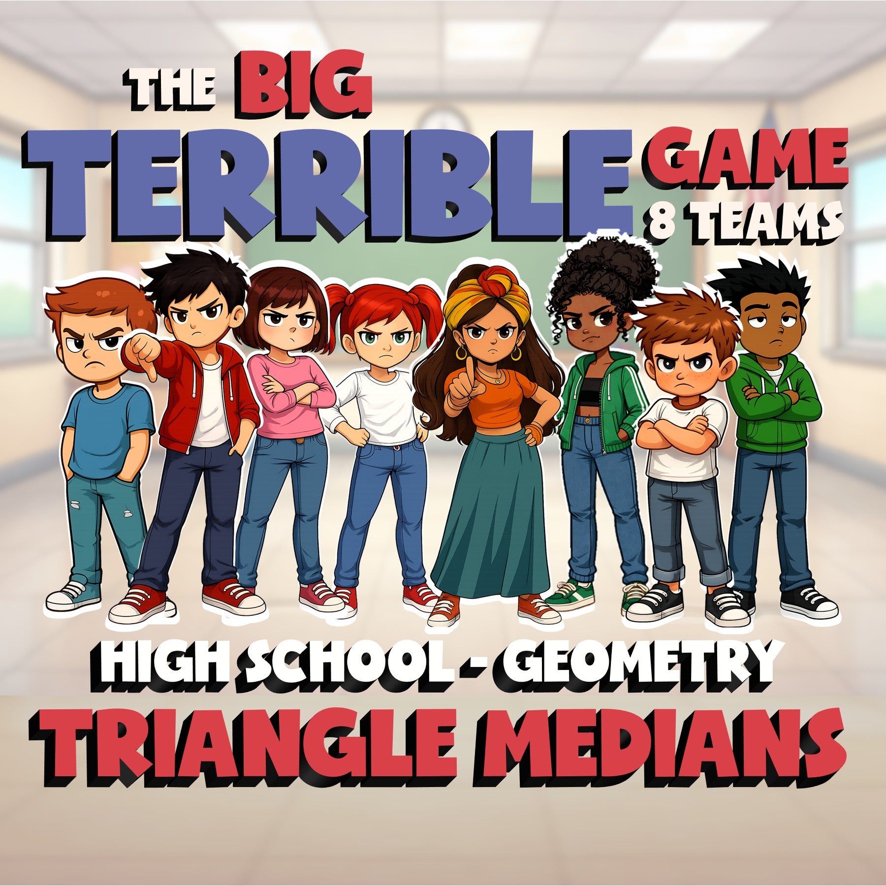 Triangle Medians BIG TERRIBLE GAME - No Prep Geometry Math Review Activity