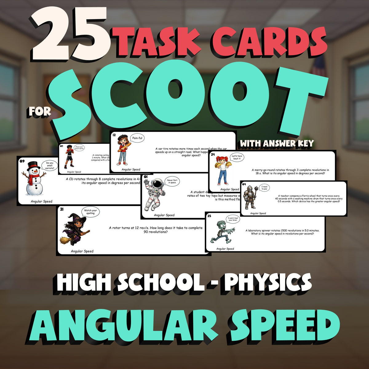Angular Speed SCOOT TASK CARDS Science Game - No Prep Physics Review Activity