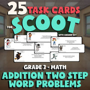 Addition Two Step Word Problems SCOOT TASK CARDS Math Game - No Prep Grade 3