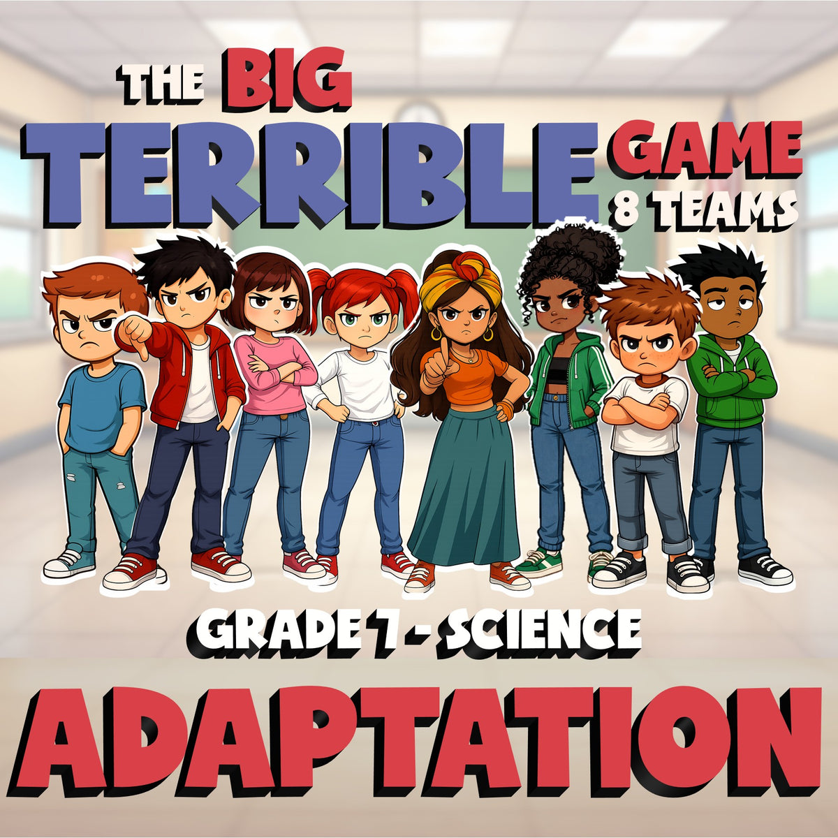 Adaptation BIG TERRIBLE GAME - No Prep Grade 7 Science Review Activity