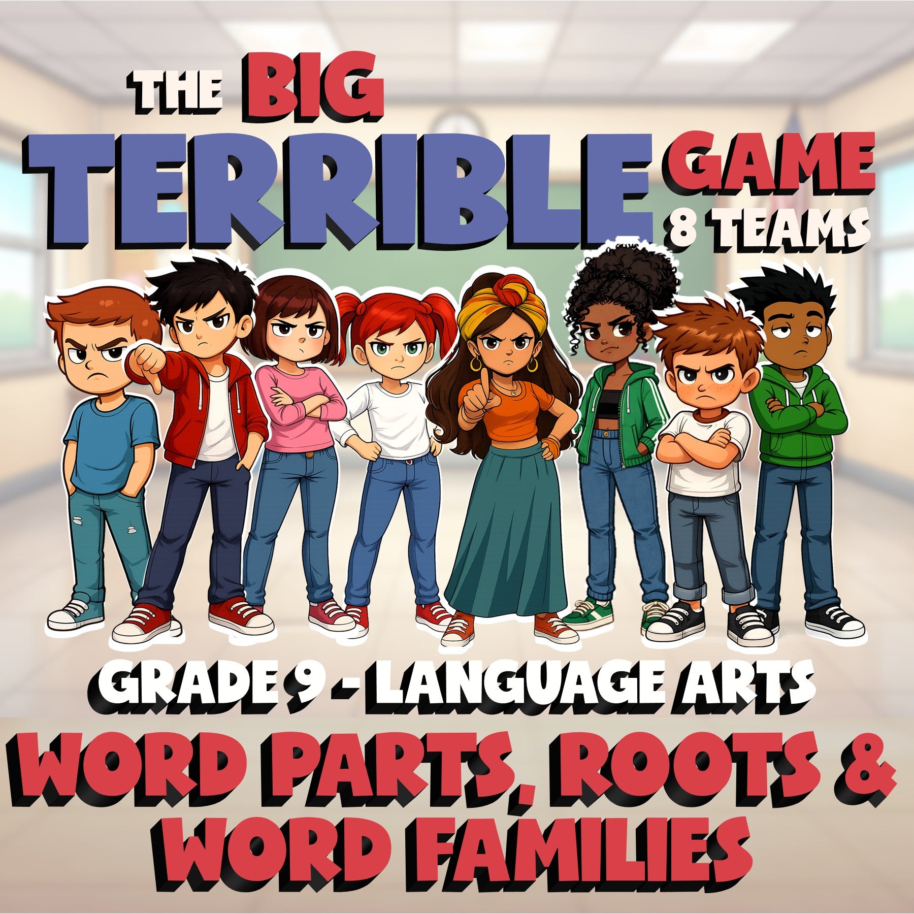 Word Parts, Roots & Word Families BIG TERRIBLE GAME - No Prep Grade 9 ELA Review