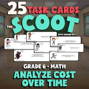 Analyze Cost Over Time SCOOT TASK CARDS Math Game - No Prep Grade 6 Review