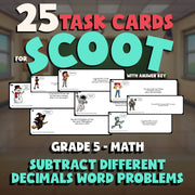 Subtract Different Decimals Word Problems SCOOT TASK CARDS Math Game - Grade 5