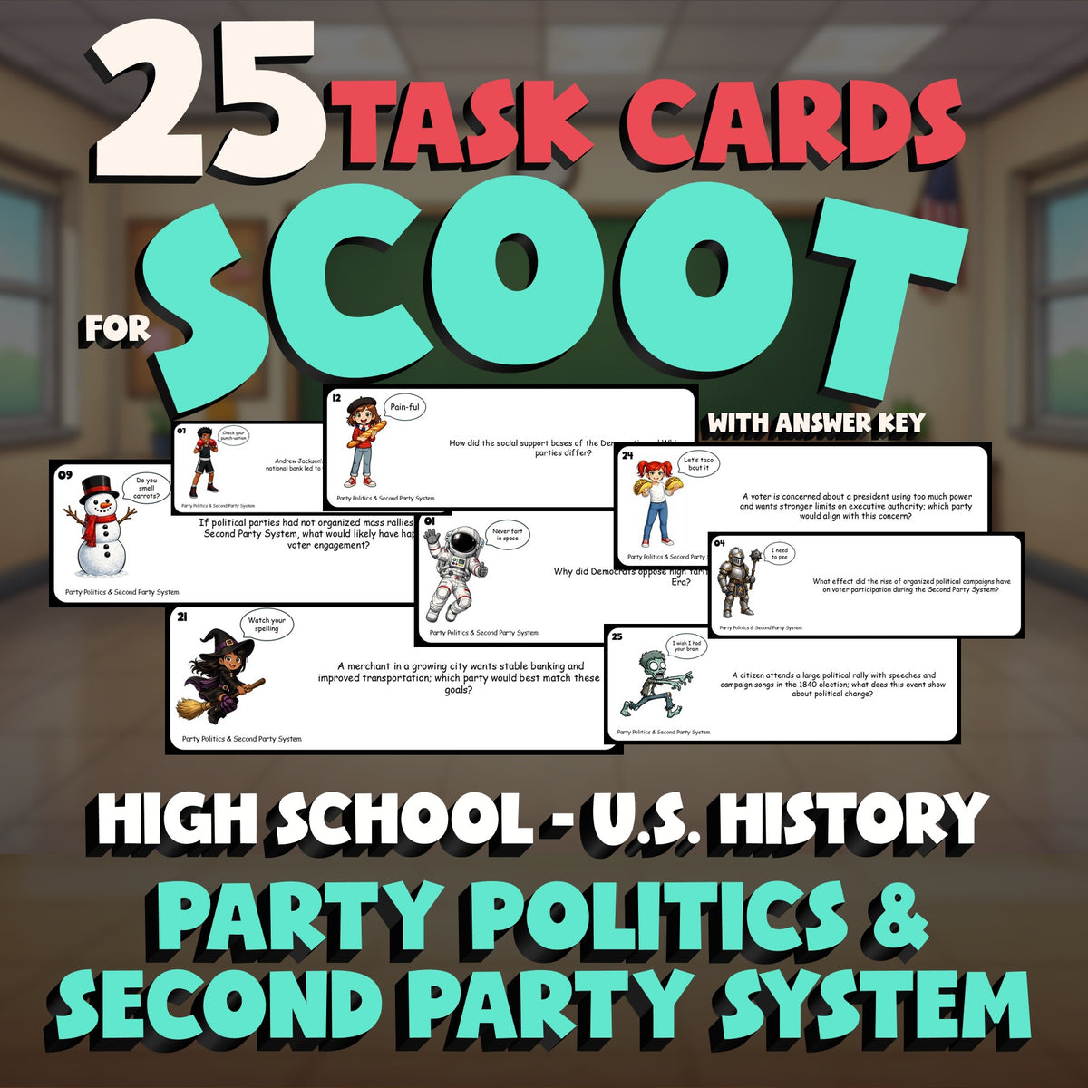 Party Politics & Second Party System SCOOT TASK CARDS U.S. History Game