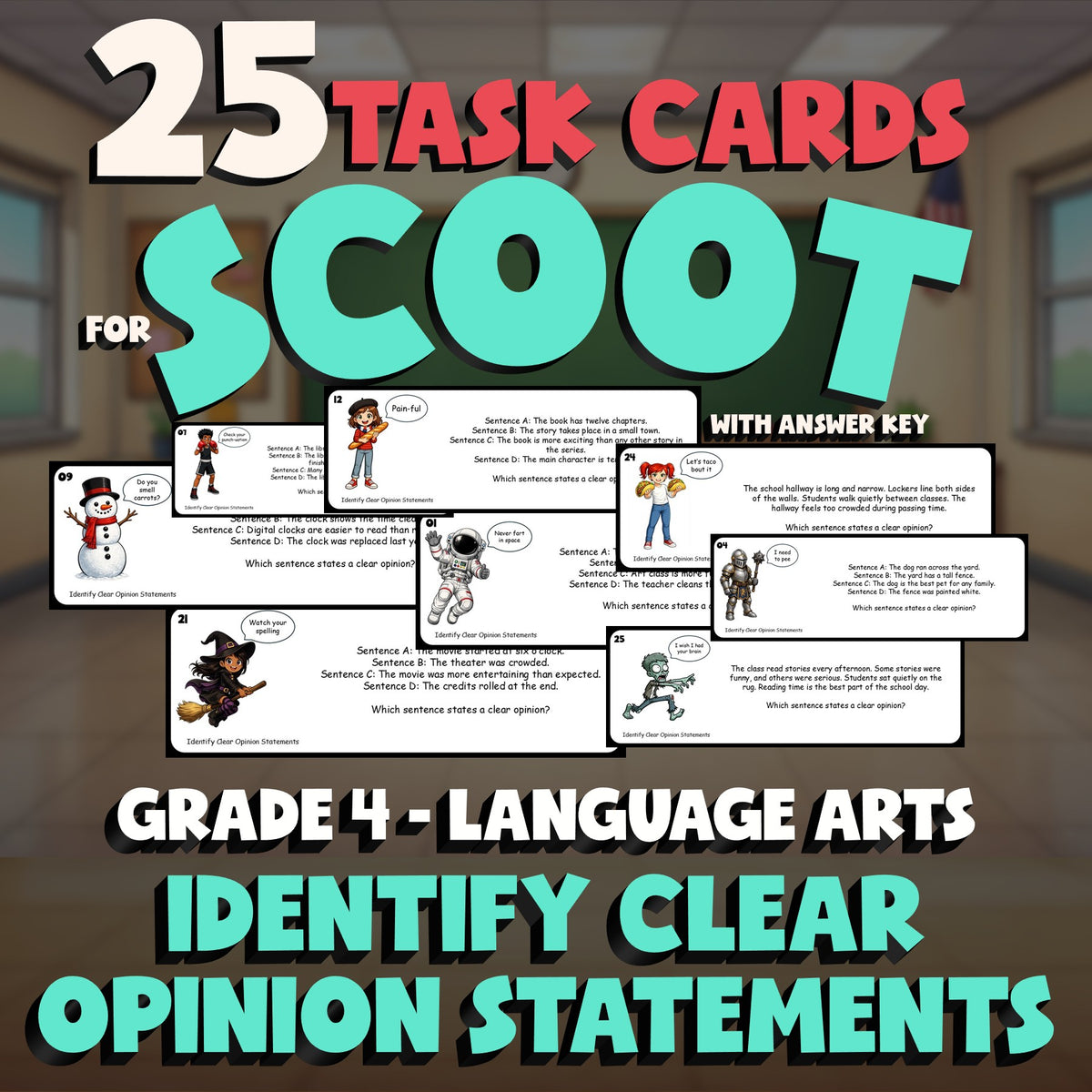 Identify Clear Opinion Statements SCOOT TASK CARDS ELA Game - No Prep Grade 4