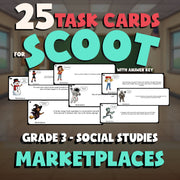 Marketplaces SCOOT TASK CARDS Socials Game - No Prep Grade 3 Review Activity
