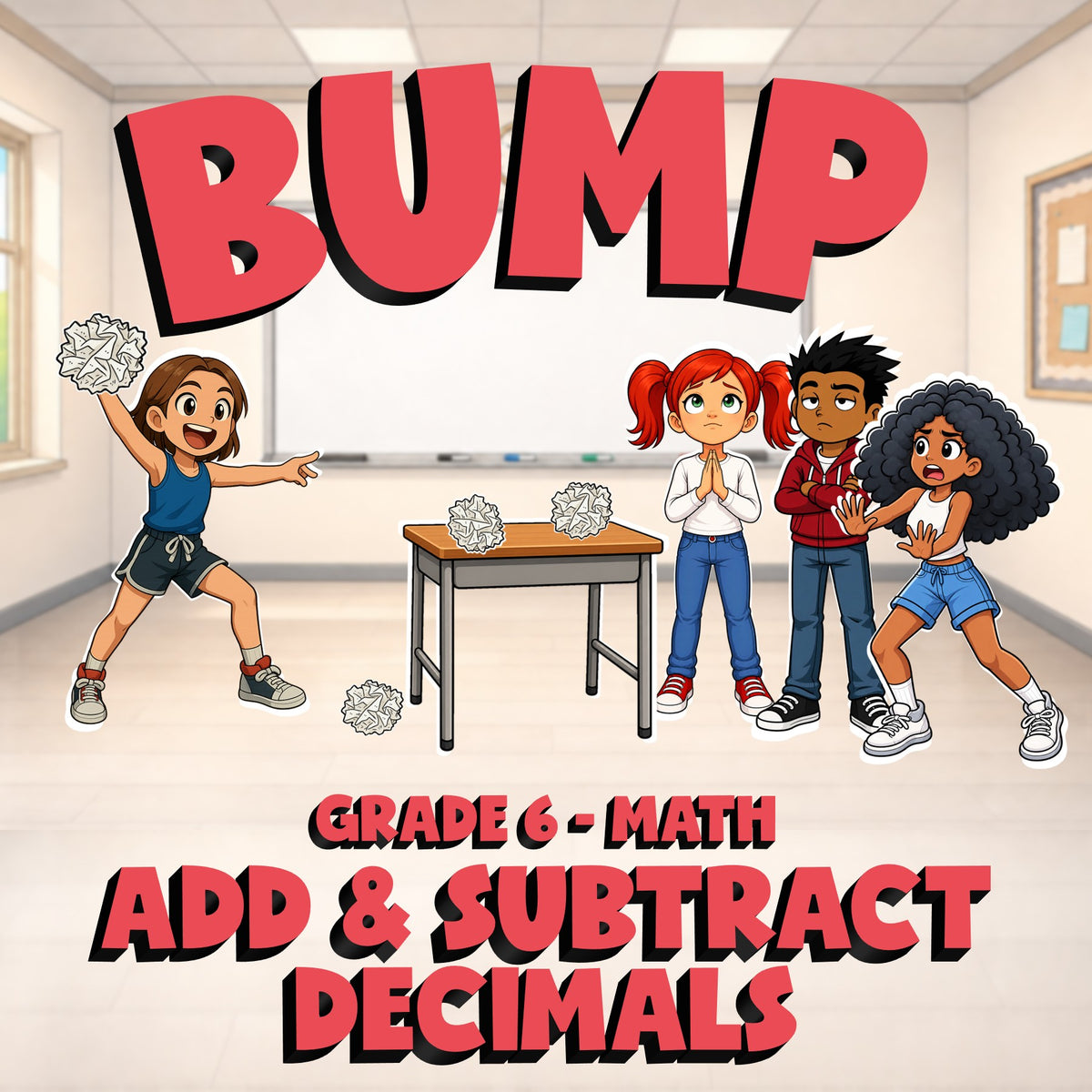Add & Subtract Decimals BUMP Math Game - No Prep Grade 6 Review Activity