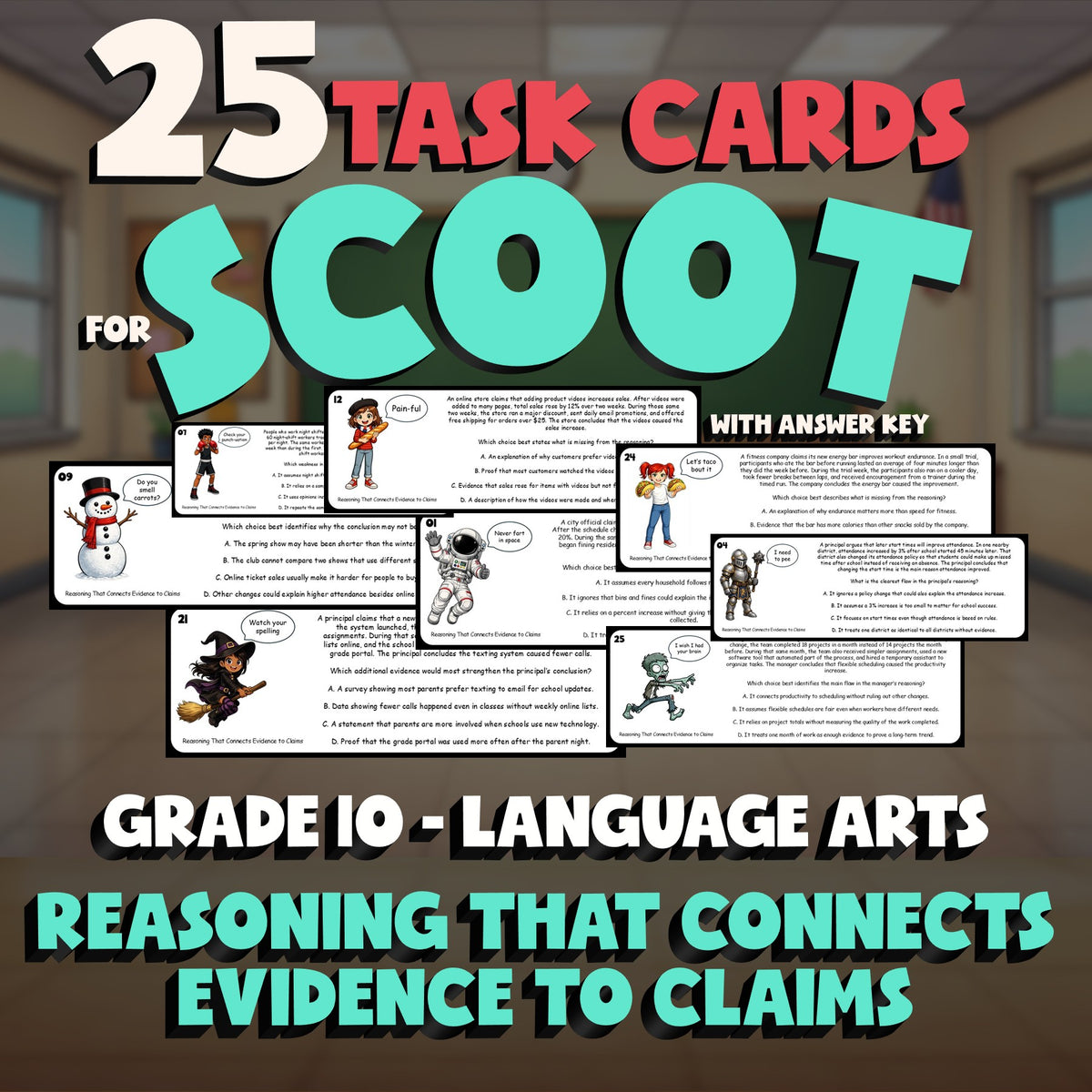 Reasoning That Connects Evidence to Claims SCOOT TASK CARDS ELA Game - Grade 10