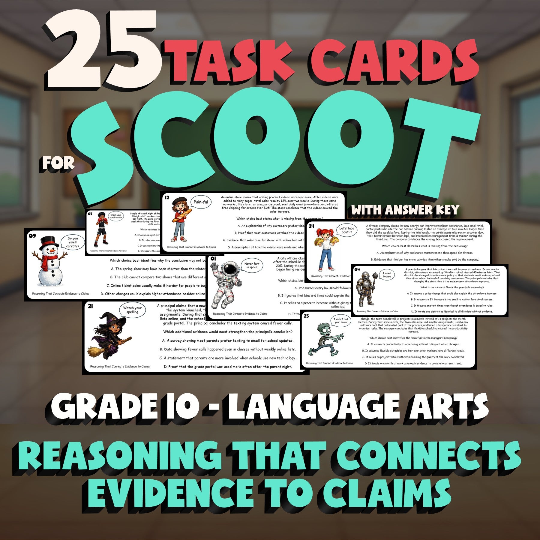 Reasoning That Connects Evidence to Claims SCOOT TASK CARDS ELA Game - Grade 10